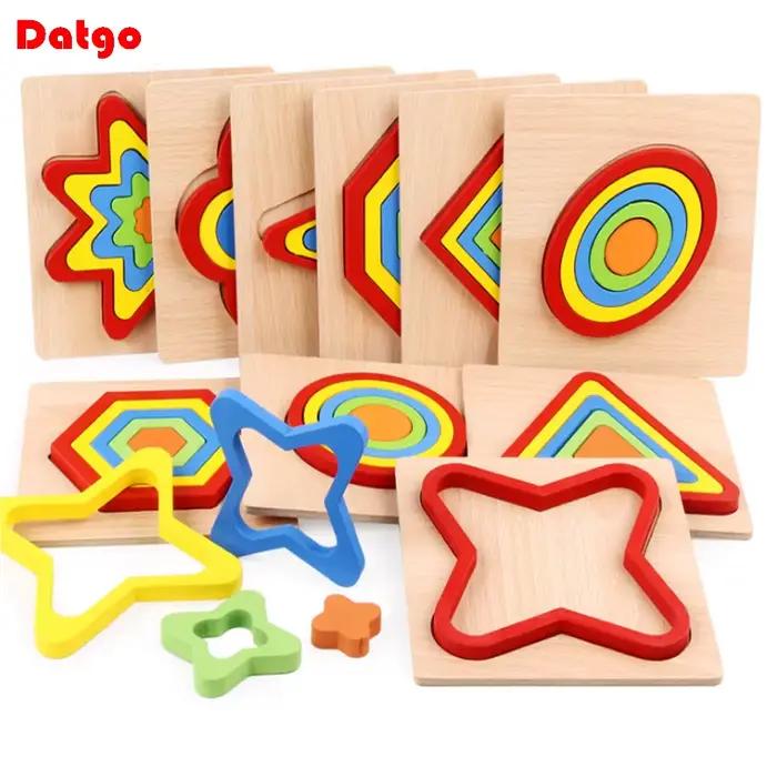 Haute qualité coloré 3D formes géométriques en bois Cognition Puzzles conseil jeu de mathématiques Montessori apprentissage éducatif pour enfants jouets