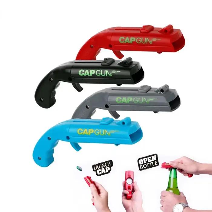 Lot de 4 pistolets lanceurs de capsules créatifs et amusants, ouvre-bouteilles pour cuisine, fêtes, barbecues, jeux et accessoires