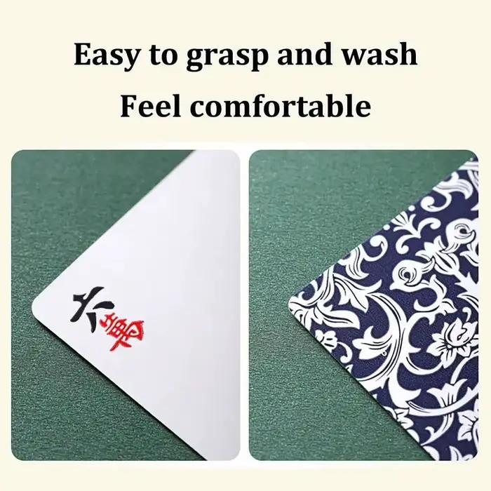 Cartes de Mahjong chinoises (144 tuiles) - Design classique en porcelaine bleue et blanche, ensemble de voyage portable avec dés