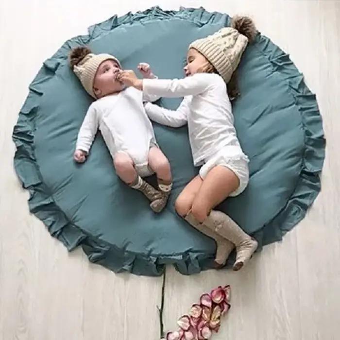 Tapis de jeu rond en coton doux rembourré pour bébé, tapis rampant pour nouveau-né, fille et garçon, tapis de sol pour chambre d'enfant, décoration nordique