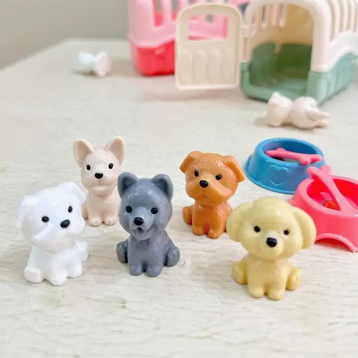 Nouveau mignon Mini chiot semblant jouer jouet Animal chien poupée ensemble chien animal panier ornement enfants jouets sens visuels scène jouer ornement