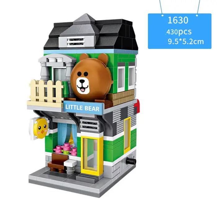 Mini blocs de construction City Street View : Boutique de cosmétiques pour chats, Magasin Little Bear, Restaurant japonais, Centre commercial - Jouets en briques pour cadeau