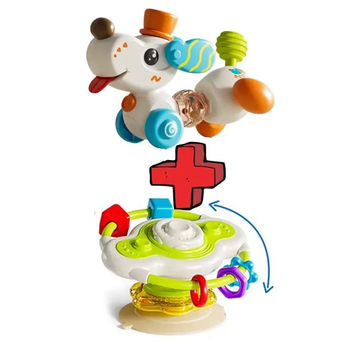 Chaise haute multifonctionnelle pour bébé – Adorable design chien avec volant rotatif et ventouse