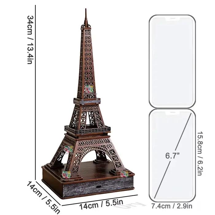 Puzzle 3D en bois Ury, Tour Eiffel de Paris colorée avec lumière, célèbres monuments classiques européens, modèle d'architecture mondiale, jouets DIY