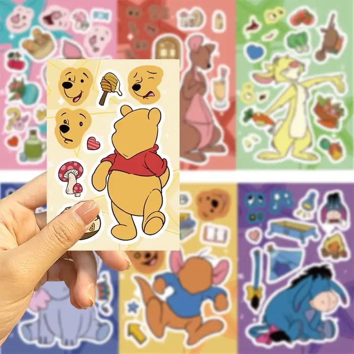 8/16 feuilles dessin animé Disney Winnie l'ourson Puzzle autocollants faire un visage bricolage créatif assembler