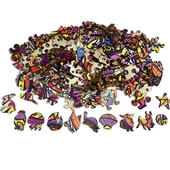 Puzzle en bois de famille de renard chaud
