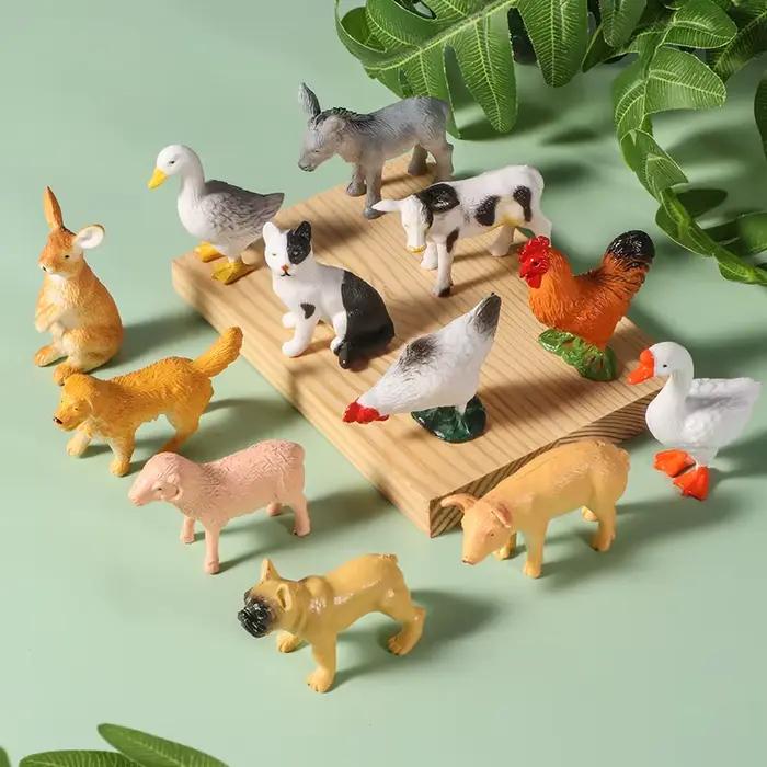12 pièces Mini Figurines de ferme modèle Animal réaliste chien canard coq cochon mouton chat Figurines simulé PVC jouet éducatif