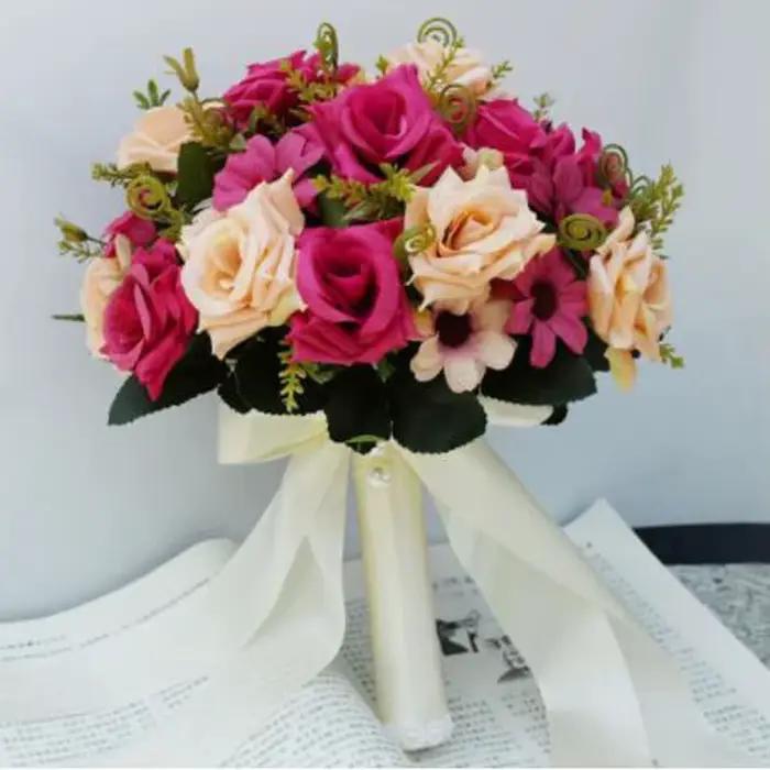 Bouquet de Mariage Bleu avec Fleurs pour Demoiselle d'Honneur, Patients Artificiels, l's
