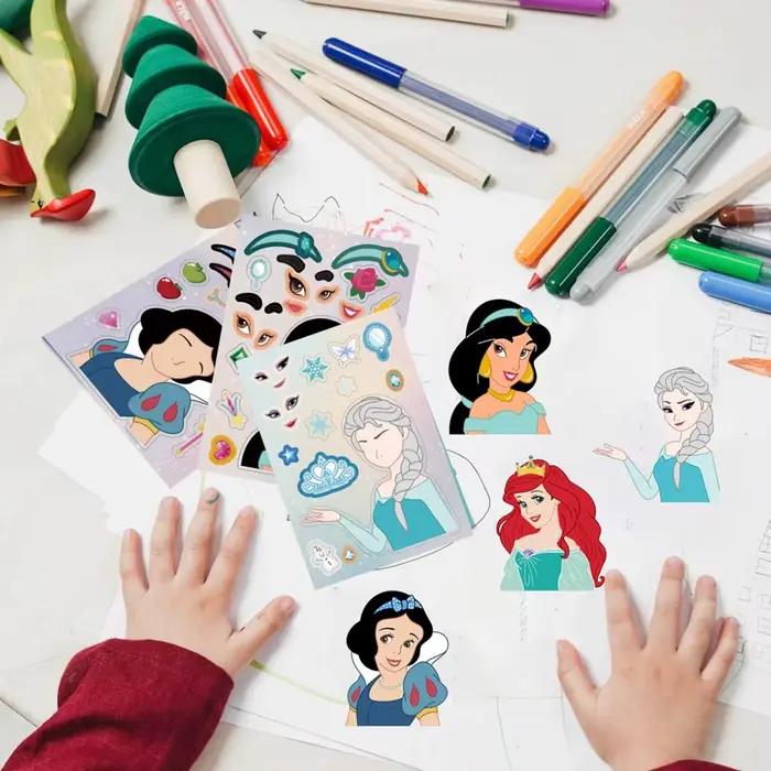 8/16 feuilles Disney princesse enfants bricolage Puzzle autocollants jeu faire un visage assembler