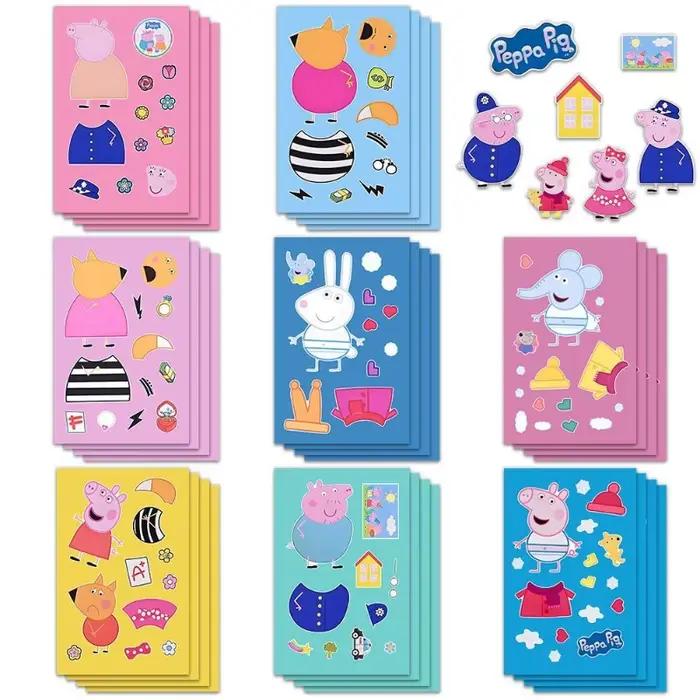 8 autocollants puzzle Peppa Pig à faire soi-même - Décoration murale artisanale imperméable sur le thème de l'animation de dessins animés, cadeau d'anniversaire 2026