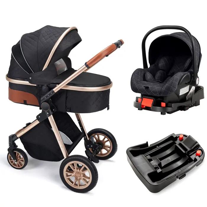Landau de luxe 3 en 1, poussette pour bébé de paysage haut avec siège réversible
