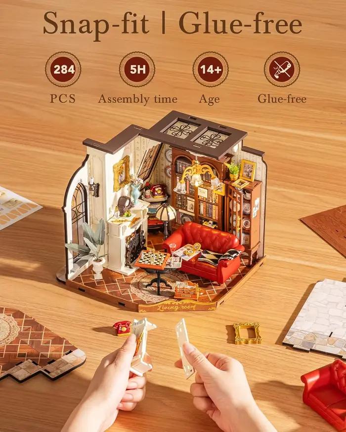 Kit de maison miniature DIY pour salon de Catherine en bois avec LED et meubles DG175 pour collectionneurs et créateurs occassions spéciales