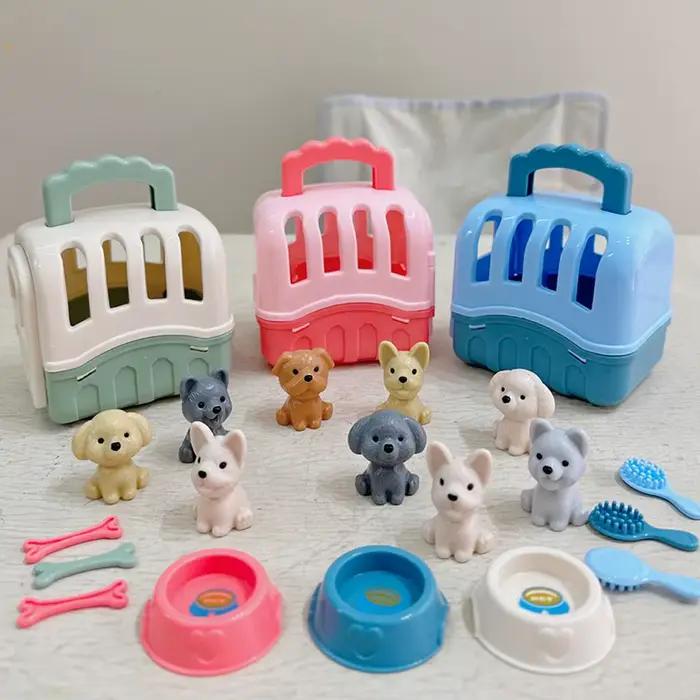 Nouveau mignon Mini chiot semblant jouer jouet Animal chien poupée ensemble chien animal panier ornement enfants jouets sens visuels scène jouer ornement