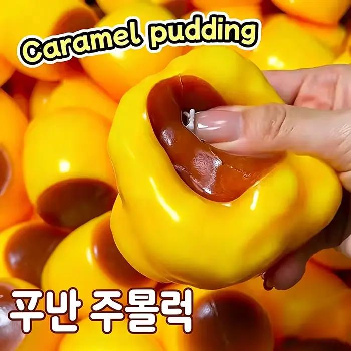 Jouet Squishy Créatif en Forme de Pudding au Caramel, Jouet Anti-Stress à Presser sans Rebond avec Remplissage en Blocs de Construction pour Adultes