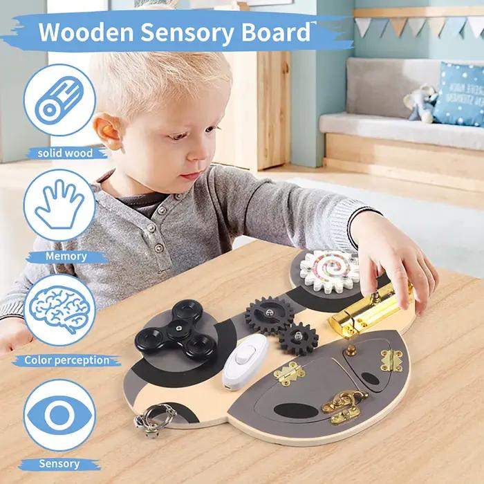 Volant jouet Montessori, planche occupée en bois, jouets sensoriels en bois pour les tout-petits, activités d'apprentissage de voyage préscolaire