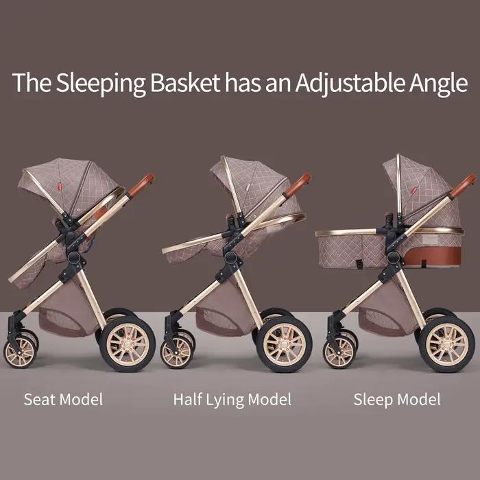 Landau de luxe 3 en 1, poussette pour bébé de paysage haut avec siège réversible