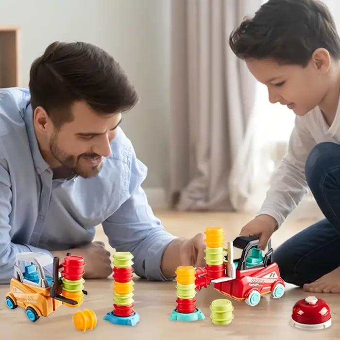 Jeu de transport de chariots élévateurs multicolore pour enfants apprentissage associatif et empilement 3 à 6 ans montessori développement cognitive imagination et créativité