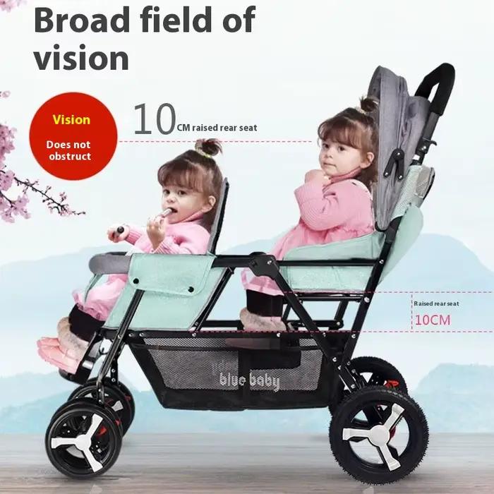 Poussette double légère et pliable pour bébés avec sièges avant et arrière réglables et protection solaire pour 2 enfants occassions spéciales famille croissance sorties ville camping