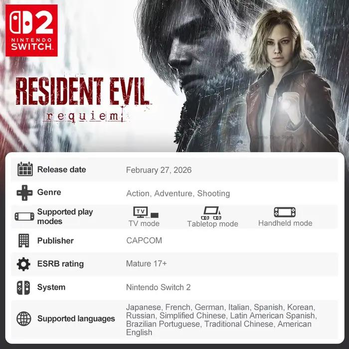 Resident Evil Requiem Nintendo Switch 2 jeux, offres de jeux, 100% neuf, jeu physique original, jeu de tir à l'action pour NS2
