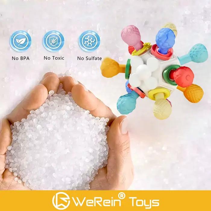 Jouet de boule tenu dans la main Manhattan de Gel de dents de bébé pour les nourrissons et les tout-petits jouet en peluche à mâcher avec conception en Silicone souple