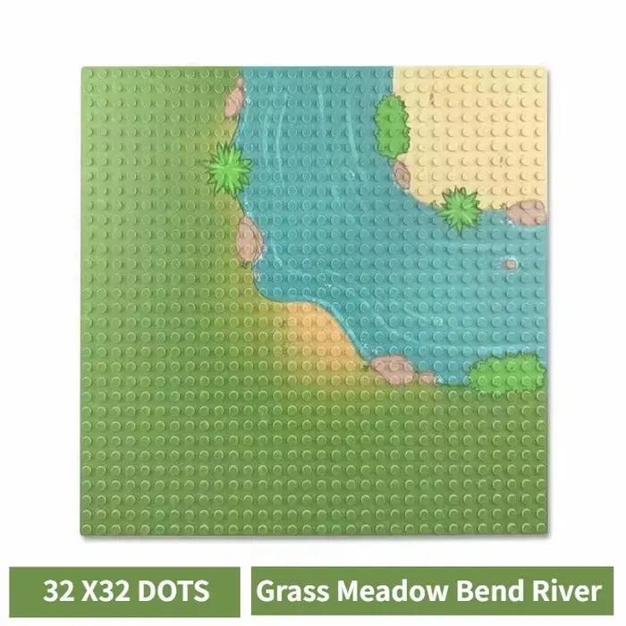 Plinthe 32x32 pour blocs de construction, rivière de prairie, Jungle tropicale, ville, série de route, courbe droite, pièces d'assemblage d'intersection