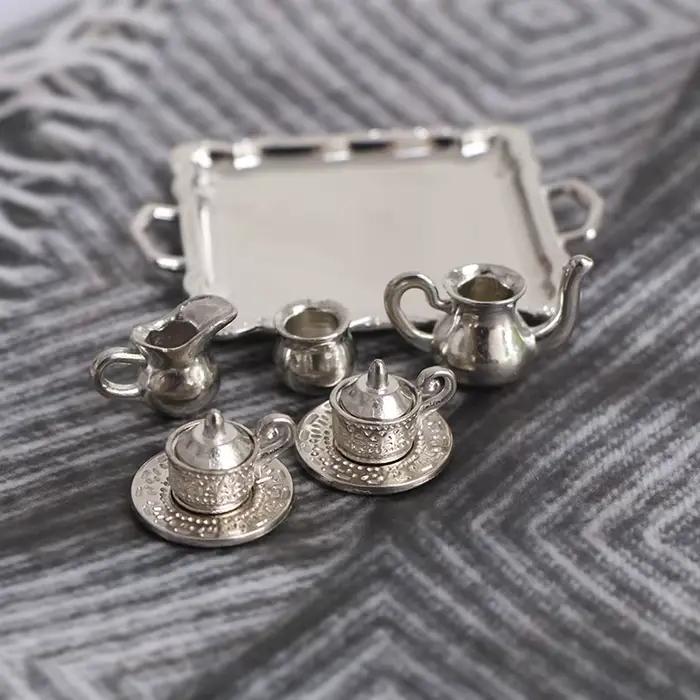 Maison de poupée Miniature jouet argent métal décoration Vase Pot accessoires décoratifs