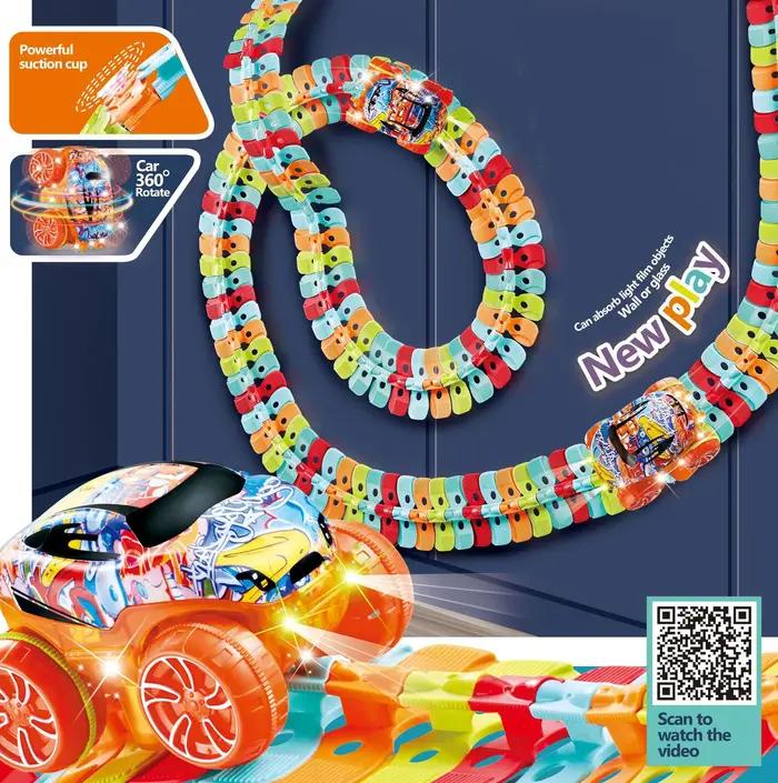 Nouvelle piste de course jouet voiture bricolage pistes de vitesse variable ensemble fente électrique Train Rail magique Flexible chemin de fer cadeau d'anniversaire pour les garçons