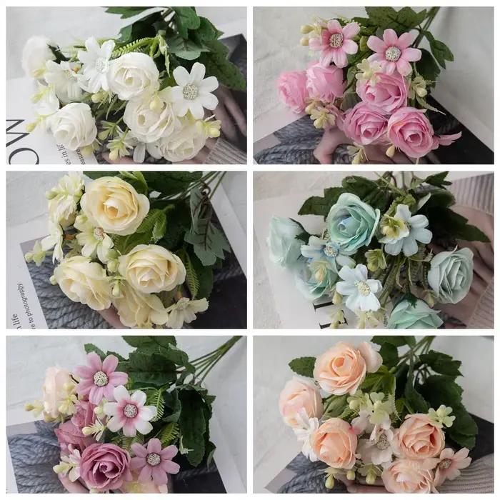 Bouquet de roses de 12,5 pouces, fleurs de mariée à main, arrière-plan Floral, décoration de mariage, décoration de maison, accessoires de photographie
