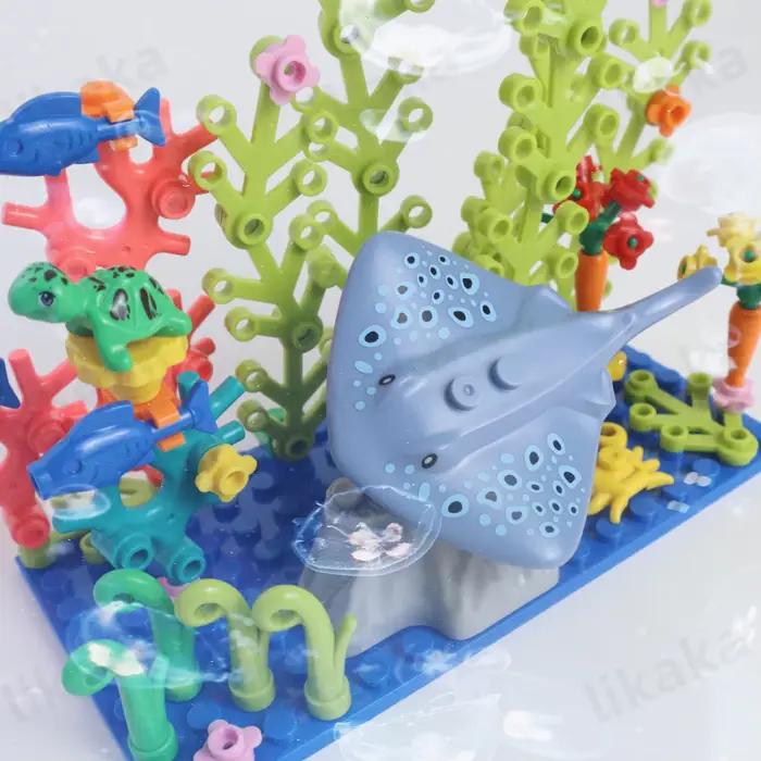 Blocs de construction d'animaux marins du monde sous-marin, jouets à rayons MOC, tortues, poisson, poulpe avec plantes aquatiques, ensemble de jouets de bricolage pour enfants