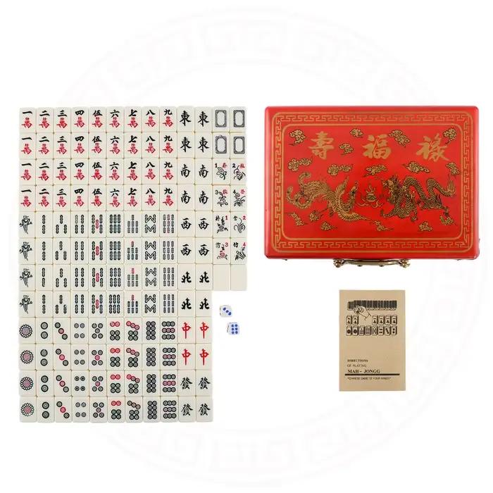 Jeu de Mahjong Chinois Vintage Traditionnel avec 144 Tuiles