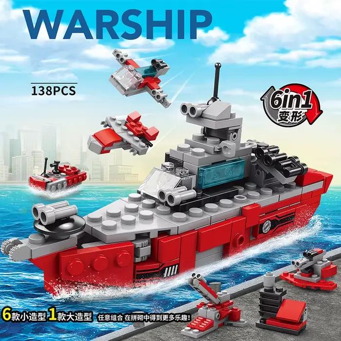 Nouveau bricolage 6in1 porte-avions hélicoptère mortier Missile véhicule blindé blocs de construction Kit filles briques