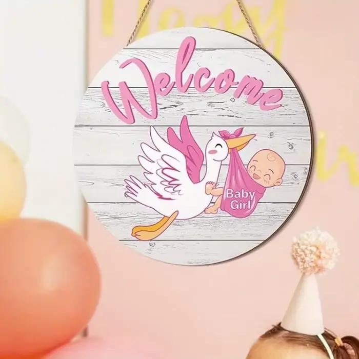Bienvenue petite princesse "pendentif en bois-bébé nouveau-né fille arrivée célébration décorations rondes en bois adaptées à la chambre de bébé