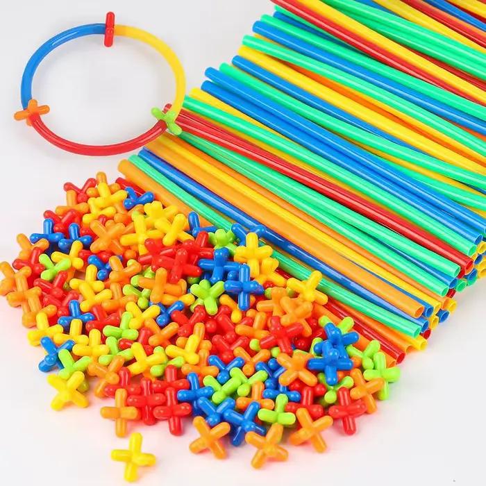 Jouets de construction en pailles, blocs de construction, pailles et connecteurs, ensembles de construction, jouet éducatif pour développer les compétences motrices et l'ingénierie