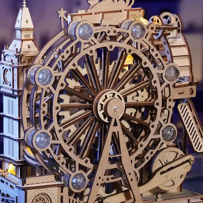 Puzzle en bois 3D Londres - Modèle de la ville avec lumières - Kit de construction de monuments emblématiques pour adultes et adolescents