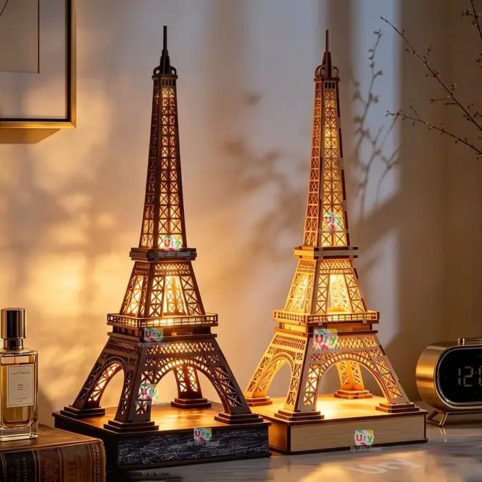 Puzzle 3D en bois Ury, Tour Eiffel de Paris colorée avec lumière, célèbres monuments classiques européens, modèle d'architecture mondiale, jouets DIY