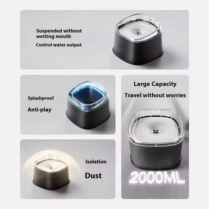 Bol d'eau flottant pour animaux de compagnie, pour chiens et chats, sans bouche mouillée, anti-éclaboussures, portable, confortable, antidérapant, pour la maison et l'extérieur
