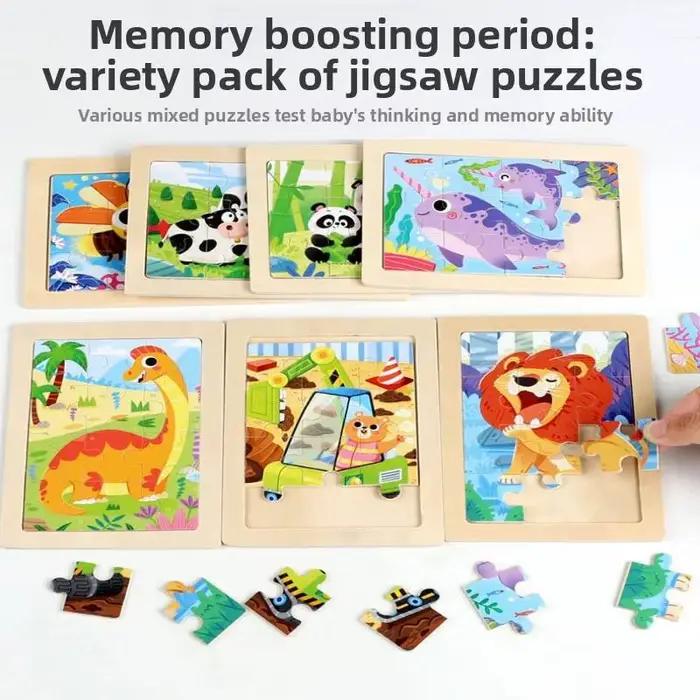 12 pièces bébé en bois 3D Puzzle dessin animé Animal dinosaure Intelligence Puzzle en bois jeu de Puzzle jouets éducatifs pour les enfants