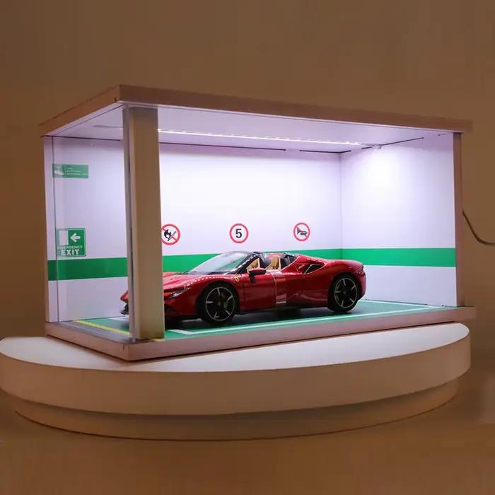 Modèles de voiture 1:18, modèle de Garage de stationnement solide avec lumières et couvercle anti-poussière en acrylique