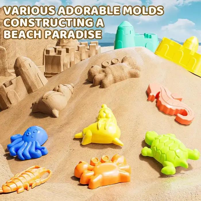 Ensemble de jouets de plage en plastique pour enfants, bac à sable sensoriel intérieur et extérieur, jeu avec moules à sable, seau, pelle pour la construction de châteaux de sable