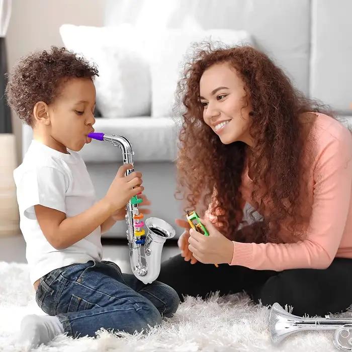 Clarinette jouet pour enfants, instruments de musique vent et laiton pour tout-petits, Saxophone jouet avec 8 touches codées colorées, chansons pédagogiques