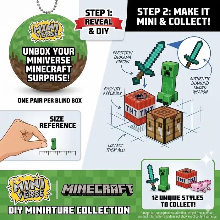 Original MGA Miniverse Minecraft Make It Mini Mystery Ball Kits de loisirs créatifs en résine DIY Figurines Diamond Sword Creeper Jouets de collection