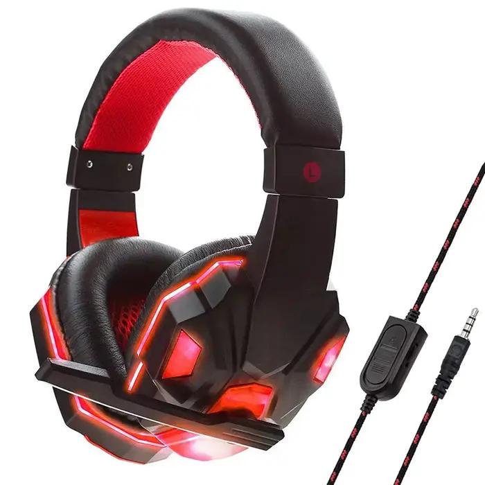 Écouteurs filaires 3.5mm, casque de jeu, écouteurs de musique pour ordinateur avec micro, casque stéréo, son surround virtuel, lumière LED, pour joueur