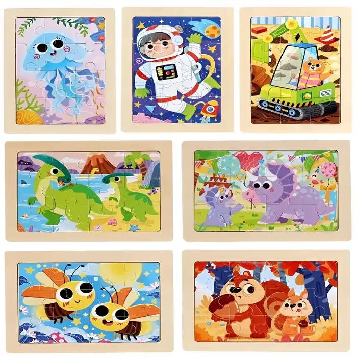 Puzzle en bois d'animal de dessin animé 15x11cm