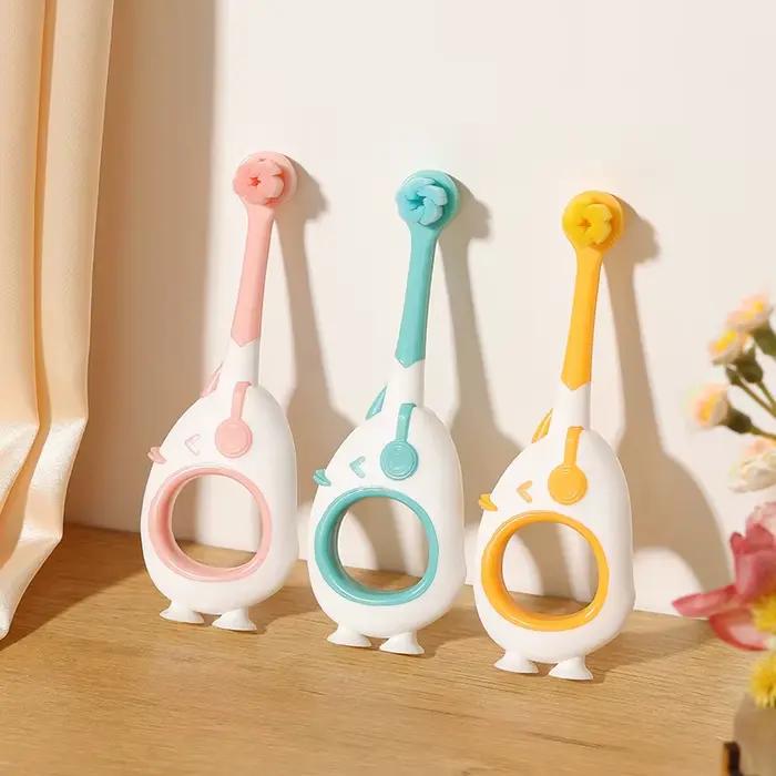Brosse à dents pour bébé de 0 à 3 ans, mignon, dessin animé, petite tête, brosse à dents pour bébé, emballée individuellement, ventouse inférieure peut supporter