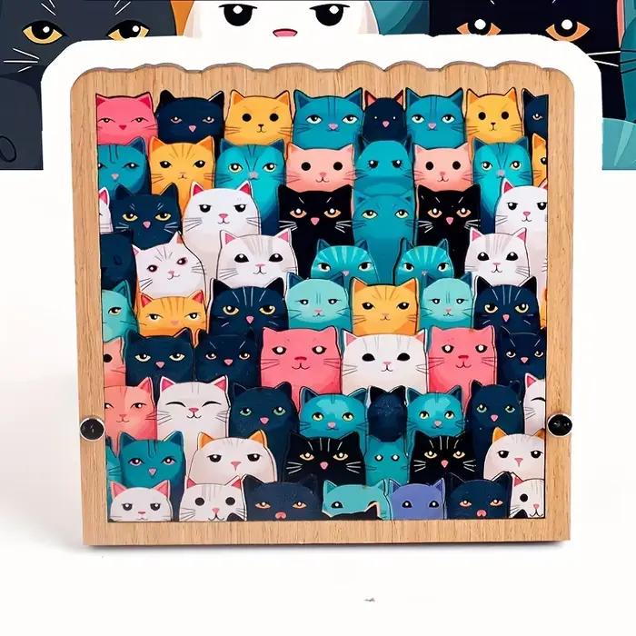 62 pièces de puzzle en bois sur le thème des chats de dessins animés