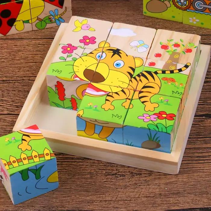 Puzzle Cube 3D en bois à Six faces