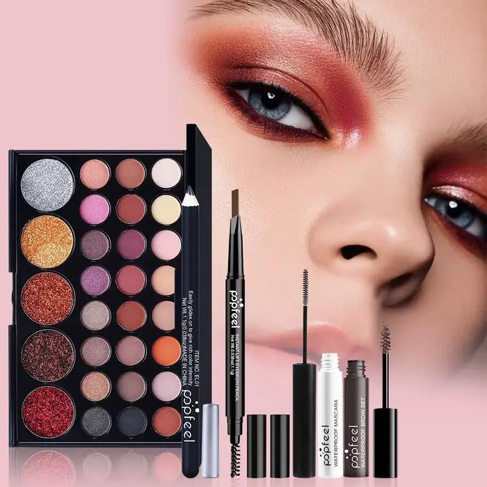 Kit de maquillage tout-en-un, Kit complet de maquillage, cadeau pour femmes et adolescentes, fard à paupières nu, fond de teint, brosse primaire, brillant à lèvres nu