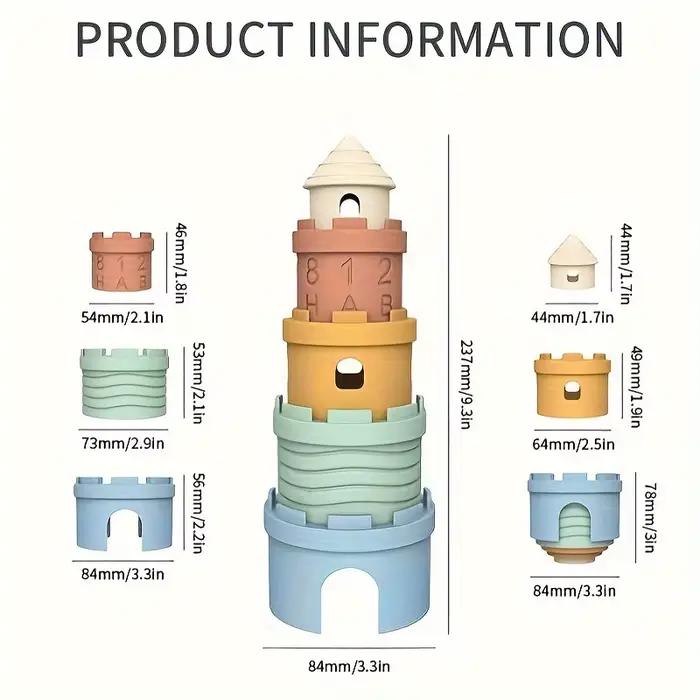 Gobelets empilables en Silicone pour bébé, jouets éducatifs amusants, jouet de dentition souple, château grenouille, blocs de tour d'apprentissage pour nourrissons et tout-petits