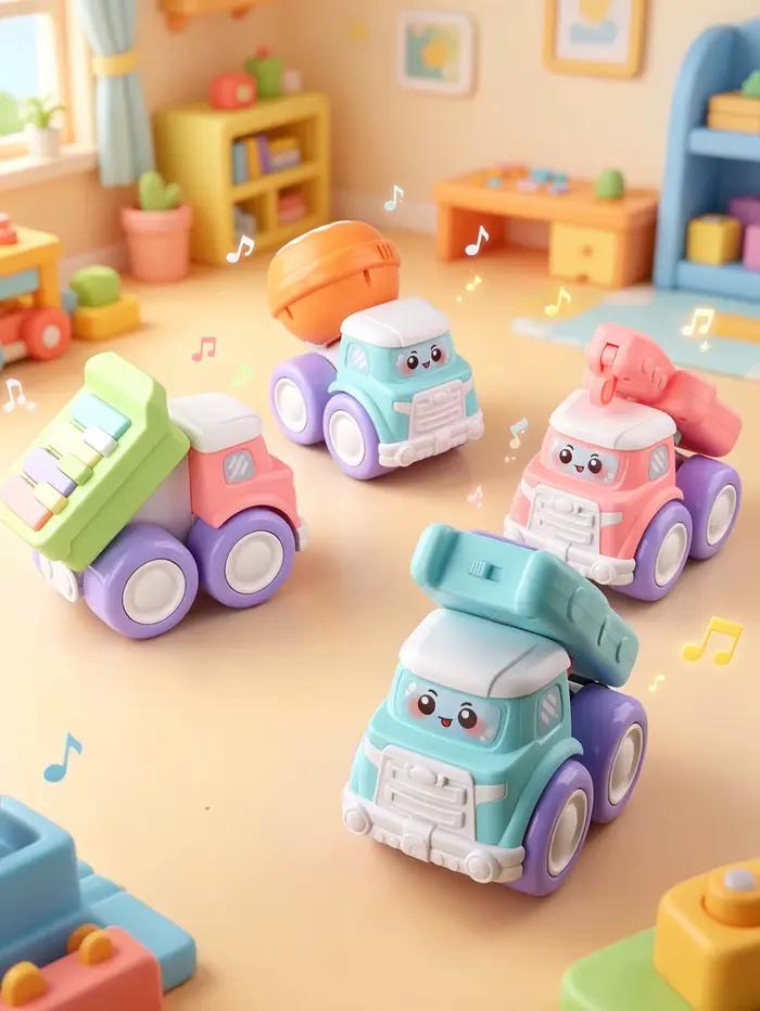 1 adorable camion musical pour bébés, avec piano, guitare et batterie ; excellent véhicule éducatif sensoriel à friction pour les jeunes enfants