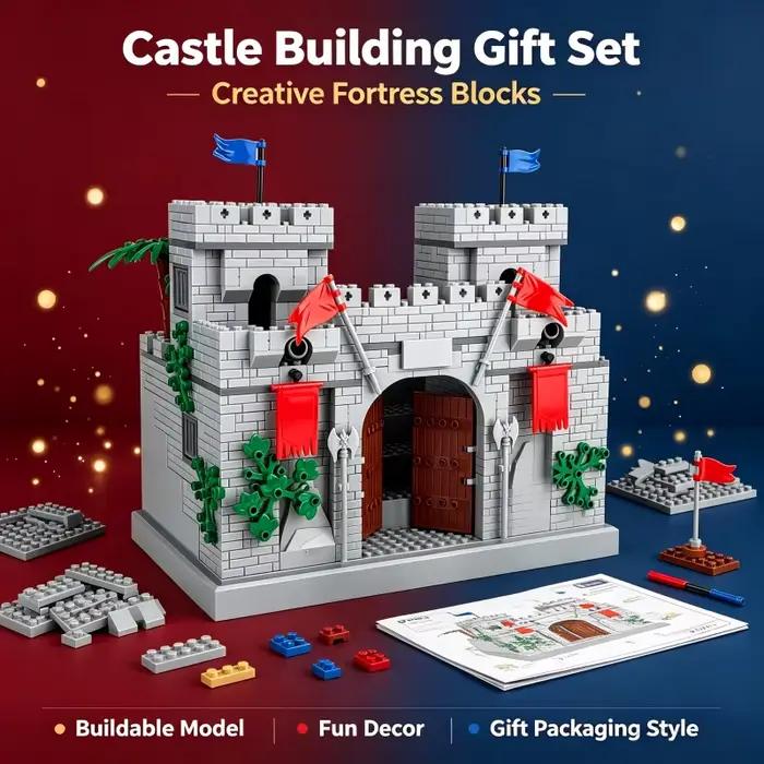 Modèle de château médiéval en blocs de construction MOC, château de chevalier vintage, briques technologiques, assemblage DIY, jouets de construction pour les fêtes, cadeau